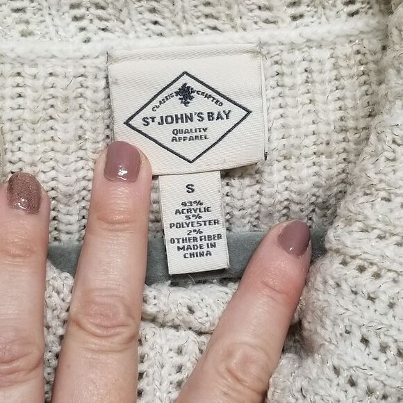 St John's Bay Woman's Size S Sweater Off White Gold Threads Buttons Cottagecore - Picture 4 of 8